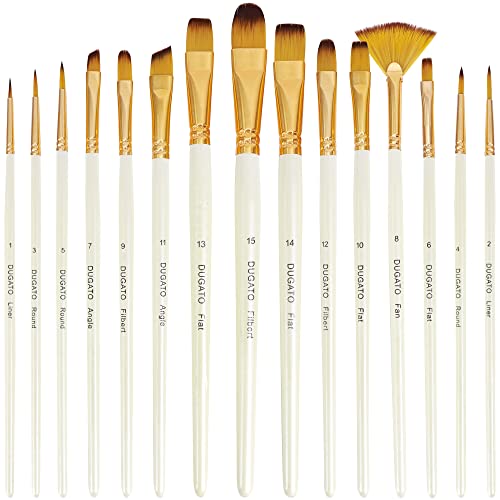 DUGATO Artist Paint Brush Set 15pcs, Acrylic Brush Set, Watercolor Brush Set for Acrylic, Watercolor, Gouache, Oil, Tempera Painting, Paint by Number