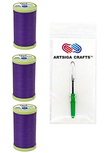 Coats & Clark Sewing Thread Dual Duty Plus Hand Quilting Cotton Thread 325 Yards (3-Pack) Deep Violet Bundle with 1 Artsiga Crafts Seam Ripper S960-3660-3P