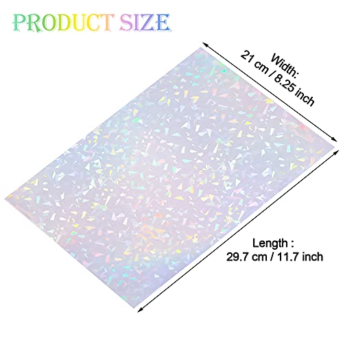 24 Sheets Transparent Holographic Overlay Holographic Vinyl Overlay Holographic Lamination Sheets Adhesive Transparent Vinyl for Stickers, A4 Size, 8.25 x 11.7 Inches (Gem Patterns)