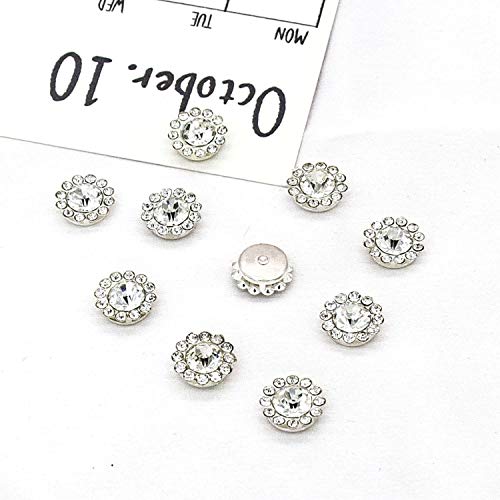 50 pcs Rhinestone Embellishments Crystal Button Silver Flatback DIY Craft for Flower Headband Dress Decoration Accessory 12mm (Silver Back Rhinestone)