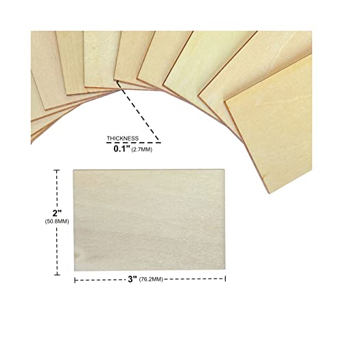 60 Pack 2x3 Inch Unfinished Basswood Rectangle Wood Cutouts Wooden Tiles for Crafts