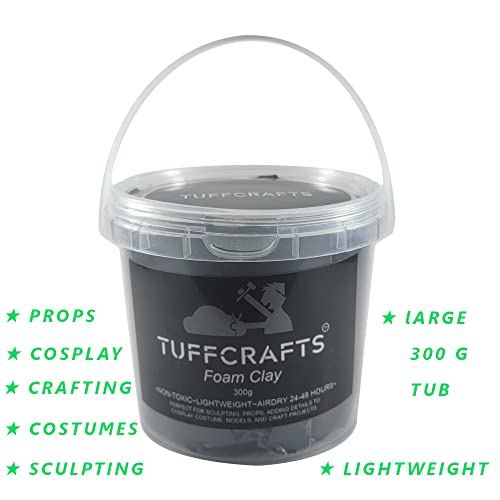 TUFFCRAFTS Premium Foam Clay (300g Black) -Premiun Quality, High Density, Lightweight -Air Dries within 24 to 48 Hours -Cut, Sand, Glue or Paint -Light Weight, Flexible and Non-Toxic. Moldable Cosplay