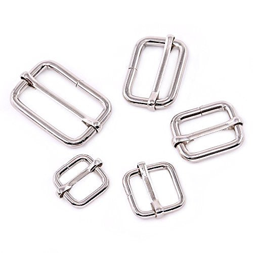 Swpeet 50 Pcs Metal Rectangle Adjuster Triglides Slides Buckle, Roller Pin Buckles Slider Strap Adjuster for Belt Bags DIY Accessories - 13mm / 15mm / 20mm / 25mm/ 35mm