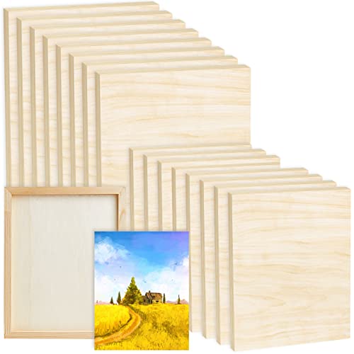 16 Pack Wood Canvas Board 8 x 10 Inch 11 x 14 Inch Unfinished Wood Cradled Painting Panel Boards for Deep Cradle Boards for Painting Drawing Home Decor