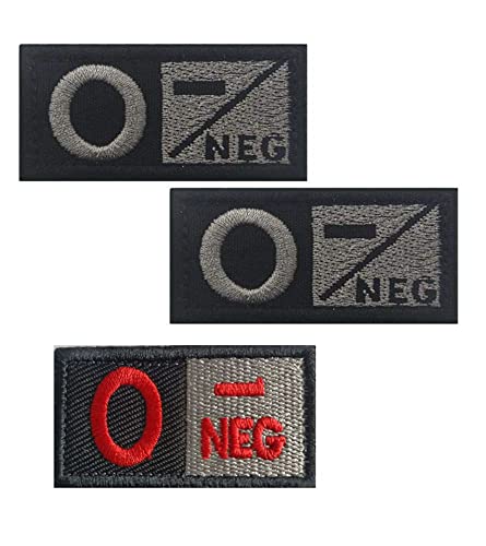 QTao UPA181aa 3pcs Hook and Loop Embroidery Tactical Blood Type Patches (Compatible with Type O Negative)