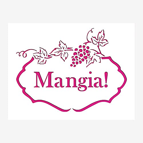 Mangia! (Eat) Stencil Reusable Sturdy Flexible Transparent 12 x 16 Inches 10mil Mylar Arts and Crafts Material Scrapbooking for Airbrush Painting Drawing