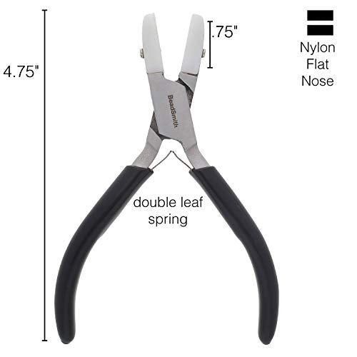 The Beadsmith Double Flat Nose Nylon Jaw Pliers – 5-Inches (127mm), Black Vinyl Comfort Grip Handle with Double Leaf Springs – Protects Wire When Bending and Looping