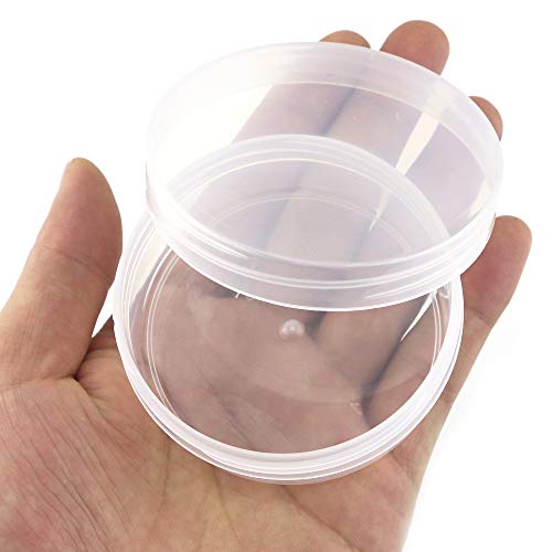 Amersumer 20Pack Round Clear Frosted Plastic Bead Storage Containers Box Case with Screw Top Lids,Cylinder Stackable Bead Containers for Make Up,Eye,Pills,Gems,Beads, Jewelry,Small Items, 2.6x1 Inches