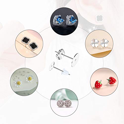Earring Posts Stainless Steel, 500Pcs Hypoallergenic Flat Pad Earring Studs with Butterfly and Rubber Bullet Earring Backs for Jewelry Making Findings