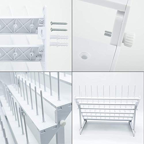 Sew Tech Thread Rack for 60 Spools or 30 Cones, Wall Mounted Large Thread Holder with Long Pegs, Bright White Plastic Thread Stand for Embroidery Serger Sewing Thread Storage and Hair Braiding