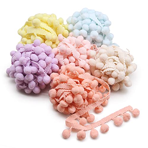 SEMINI 40 Yards Mix Color 10mm Pom Pom Trim Ball Fringe Ribbon Tassel DIY Sewing Accessory Lace for Home Party Decoration