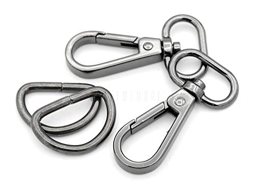 CRAFTMEMORE 10 Sets Gunmetal Snap Hooks Lobster Clasp Black Swivel Push Gate Fashion Clips with D Rings Craft FSD1 (3/4 Inch)