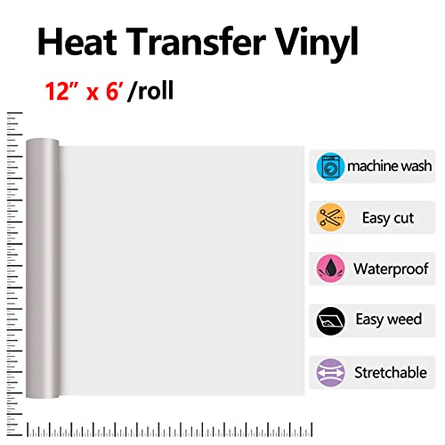 HTV Heat Transfer Vinyl 12Inch x 6Feet Rolls Iron on DIY for T-Shirt, Easy to Cut & Weed Glossy (Gray, 6FT)
