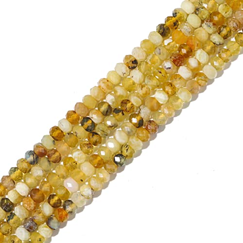 BEADIA Natural Yellow Opal Beads 4x2mm 120pcs Faceted Rondelle Loose Semi Gemstone Beads for Jewelry Making Design