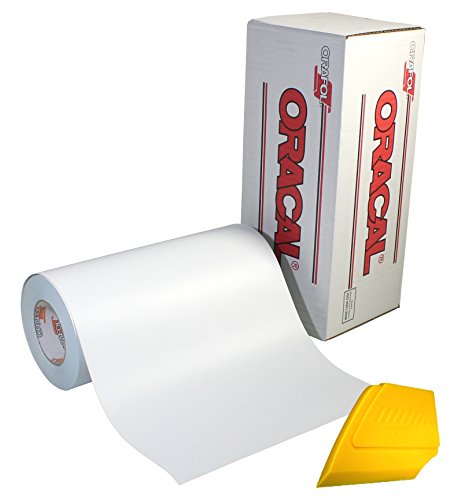 ORACAL 751 Premium Long-Term Indoor & Outdoor Craft Vinyl 12in x 10ft Roll for Cutters and Plotters Including Hard Yellow Detailer Squeegee (Matte White)