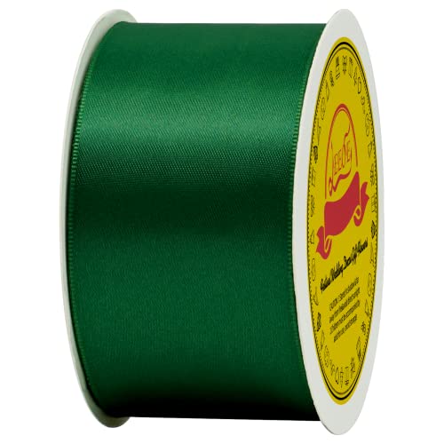 LEEQE Double Face Green Satin Ribbon 2 inch X 25 Yards Polyester Forest Green Ribbon for Gift Wrapping Very Suitable for Weddings Party Hair Bow Invitation Decorations and MoreDecorations and More