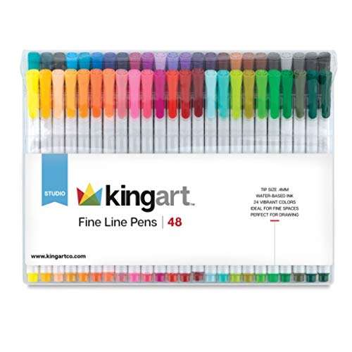 KINGART 418.18 Fine Line Color Ink Pens, Set of 48 Unique Colors, Tip Size 0.4 mm