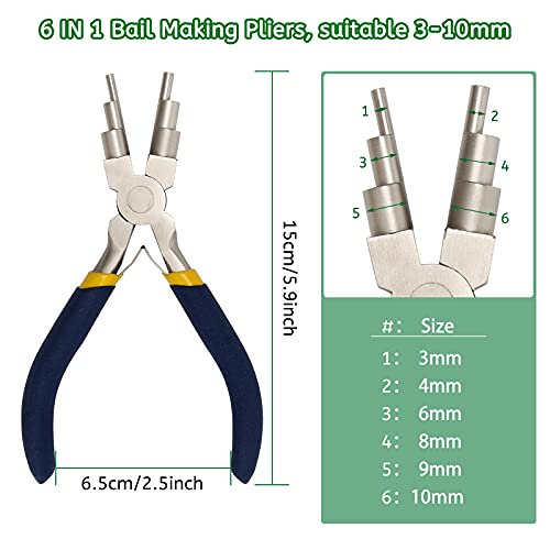 6 Step Jewelry Bail Making Pliers, AngleKai 3-10mm Wire Looping Forming Pliers Wire Wrapping Tools Looper Pliers for Jewelry Making with Non-Slip Handle Round Nose Pliers Wire Bending Pliers (1)