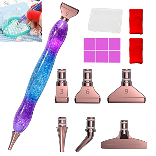 16pcs Rose Metal Tips Diamond Painting Pen Kits, 6pcs Stainless Steel Tips, 6 Glue Clays, 2 Finger Sleeves , 5D Diamond Painting Accessories Tools for DIY Craft, Comfort Grip and Faster Drilling