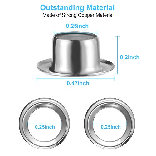 UUBAAR 100 Sets Grommet Kit, Thickened Grommets Eyelets 1/4 Inch, Silver Metal Eyelet, Grommet Tool Kit for Leather, Fabric, Tarp, Shoes, Clothing, with 3PCS Installation Tools