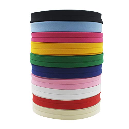 IubuFigo 12mm 1/2" Single Fold Bias Tape Bias Binding for Sewing and Hemming Ribbon 100% Polyester Solid Color