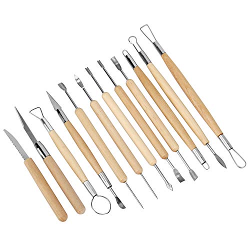 Blisstime Set of 30 Clay Sculpting Tool Wooden Handle Pottery Carving Tool Kit Carrying Case Apron