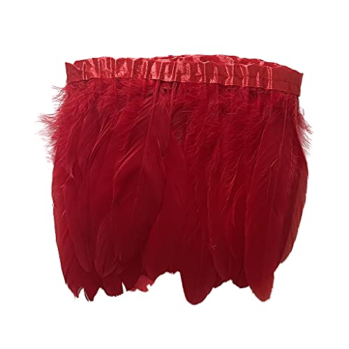 LONDGEN Natural Dyed Duck Goose Feather Trim Fringe Craft Feather Clothing Accessories Pack of 2 Yards (red)