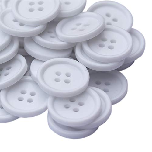 YaHoGa 40PCS 1 1/5 Inch (30mm) Buttons White Resin Buttons for DIY Sewing Tailor Crafts Coats Clothes (White 30MM)
