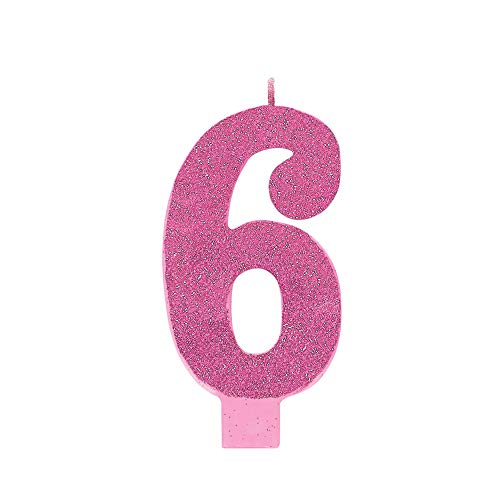Amscan 6 Large Glitter Numeral Candle, 5 1/4", Pink