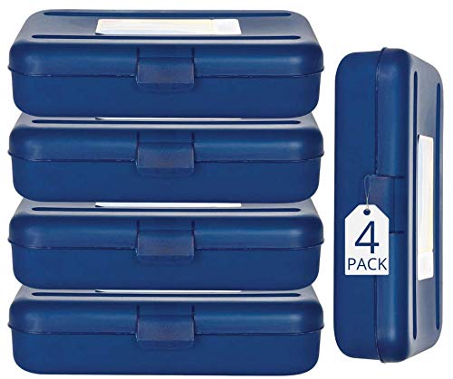 1InTheOffice Pencil Box, Translucent Blue, Plastic School Pencil Boxes, 4 Pack