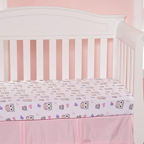 2 Pack Fitted Crib Sheets for Girls in 100% Jersey Knit Cotton – Girl’s Crib Mattress Sheets with a Nature Theme of Owls with Purple and Pink Hearts and a Gray Sheet with Pink Hearts by Everyday Kids
