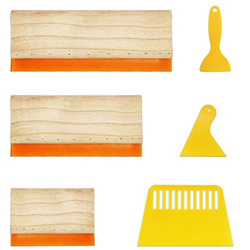 Worown 6 Pieces 6 Sizes Screen Printing Squeegee, 3 Sizes 75 Durometer Wooden Ink Scraper (13.7, 9.4, 5.9 inch), 3 Sizes Plastic Ink Scraper (6.8, 3.3, 2.3 inch) for Screen Printing