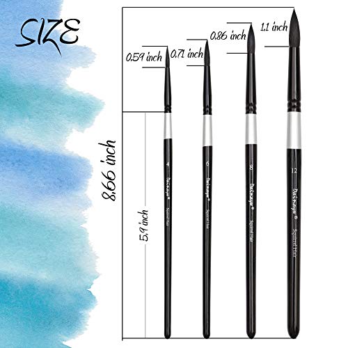 Dainayw Round Watercolor Paint Brushes 4Pcs Squirrel Hair Professional Brush for Artist Painting Watercolors, Acrylics, Inks,Gouache and Tempera, Black Handle