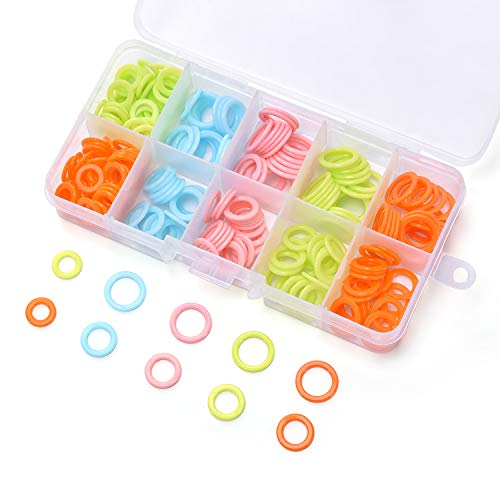 240 Pieces Knitting Stitch Marker, Plastic Smooth Coloured O-Rings with Clear Storage Box, Crochet Ring Assorted Knitting Needle Clip Multiple-Size