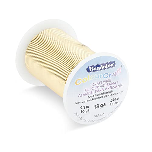 Beadalon ColourCraft Wire, 18 Gauge / 1.02 mm, Brass Light Color, 9.1 m / 10 yd Spool