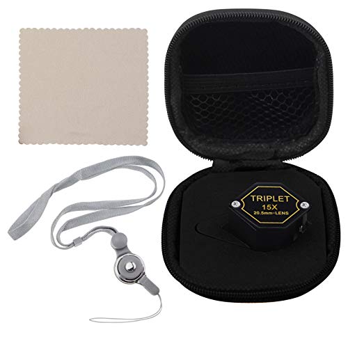 15x Magnifier Jewelry Loupe 20.5mm Triplet Lens Optical Glass Pocket Gem Magnifying Tool for Jeweler, Stamp Philatelist, Coin Numismatic, Achromatic Black Hexagonal Design Kit Set