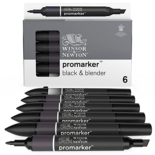 Winsor & Newton ProMarker Set, 6 Count, Blacks + Blender
