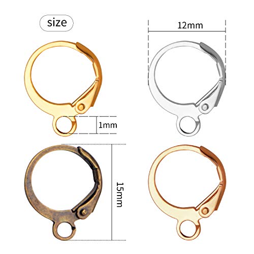 Hypoallergenic Earring Hooks, 120 Pieces Brass Lever Back Earring Round French Hook Ear Wire with Open Loop for Earring Designs Jewelry Making - 4 Colors