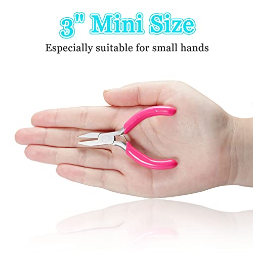 SPEEDWOX Mini Flat Nose Pliers, 3 Inch Duckbill Pliers, Small Pliers for Crafts, Pink Pliers, Jewelry Pliers for Beading Jewelry Making Wire Wrapping DIY Craft Hobby Supplies