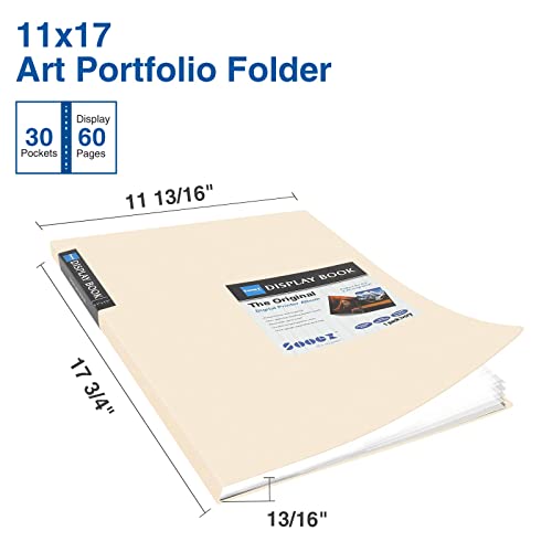 Sooez Art Portfolios 11"x17", Large Portfolio Folder with 30 Pockets & Black Inner Sheets, Display 60 Pages, 11 x 17 Presentation Book for Artwork Storage, Binder with Plastic Sleeves for Artist