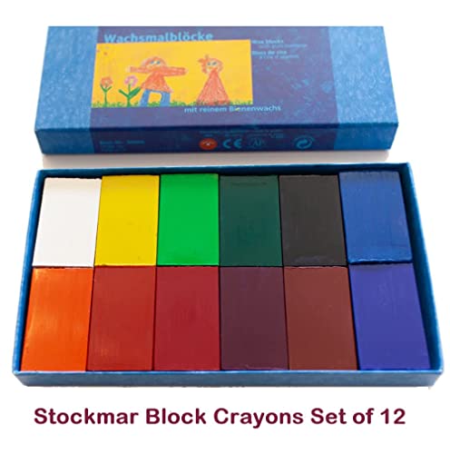 STOCKMAR Beeswax Crayons, Set of 12 Blocks in Carton -Non Toxic Jumbo Crayons for Toddlers, Kids of All Ages, Adults-Waldorf Homeschool -Waldorf Art Supplies
