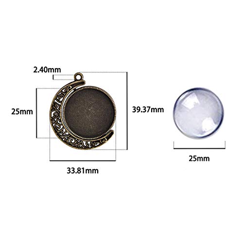 DROLE 60Pcs Moon Rotation Pendant Trays Kit-20Pcs 25mm Double Side Cabochon Setting and 40Pcs 25mm Rond Glass Cabochons for Jewelry Making DIY Crafts 5 Colors