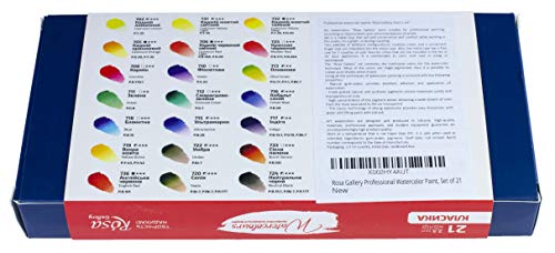 ROSA Gallery Professional Watercolor Paint Set, Made in Ukraine, 21 Water Colors of 2.5 ml, High Lightfastness Paints Kit for Artists, Adult, Lightweight and Portable Metal Case
