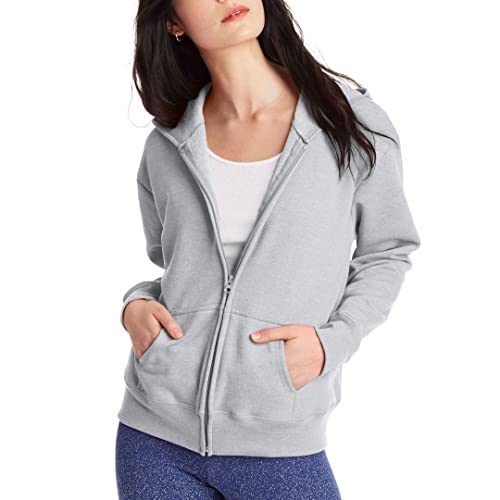 Hanes Women's EcoSmart Full-Zip Hoodie Sweatshirt, Light Steel, Large