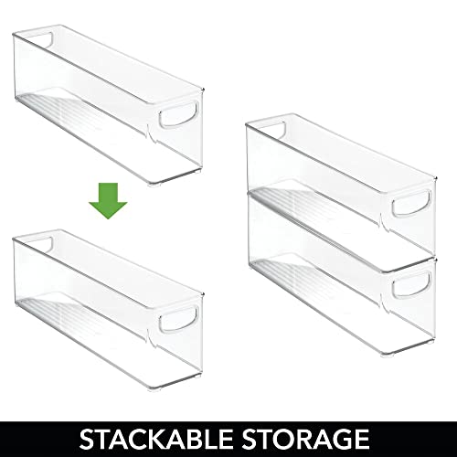 mDesign Plastic Long Stackable Storage Organizer Container, Organization Bin with Handles for Kitchen, Pantry, Fridge, Freezer, Cabinet. Perfect to Hold Breast Milk in the Refrigerator - 2 Pack, Clear