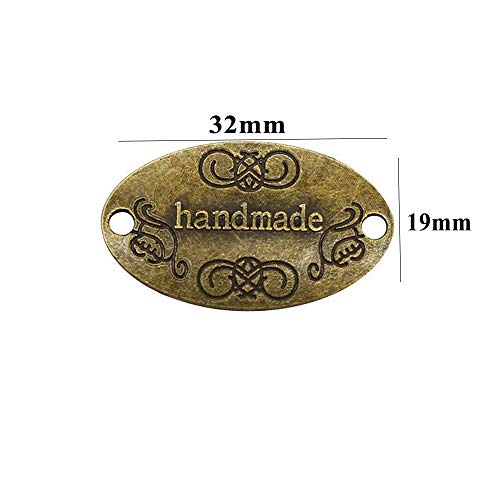 EvaGO 60 Pieces Metal Handmade Tag Label Handmade Tags Button with 2 Holes Metal Tag Signs for Jewelry Making Crafts, Sewing Clothing Decoration and More, Antique Bronze