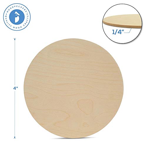 Wood Plywood Circles 4 inch, 1/4 Inch Thick, Round Wood Cutouts, Pack of 12 Baltic Birch Unfinished Wood Circles for Crafts, by Woodpeckers