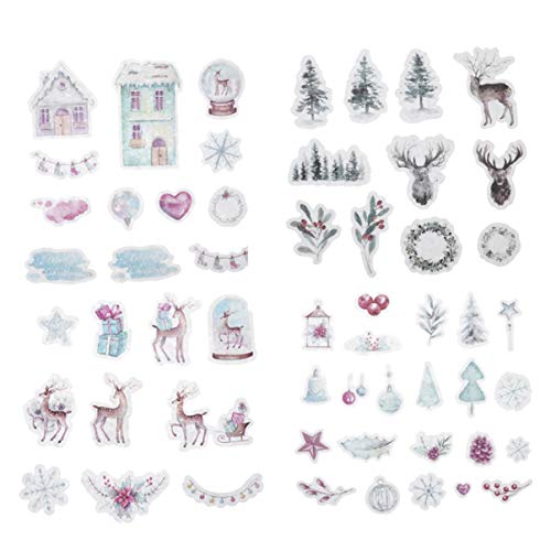 MILISTEN 80pcs Christmas Winter Theme Stickers Lovely Forest Xmas Tree Elk Scrapbook Decals Home Wall Paste for Projects Journals Card Making Bottle Laptop Decor