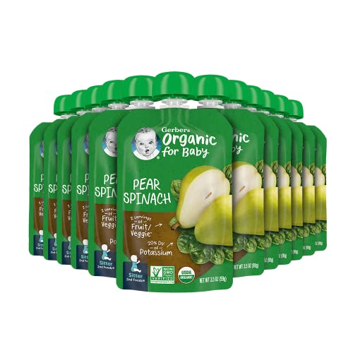 Gerber Organic Baby Food Pouches, 2nd Foods for Sitter, Pear Spinach, 3.5 Ounce (Pack of 12)