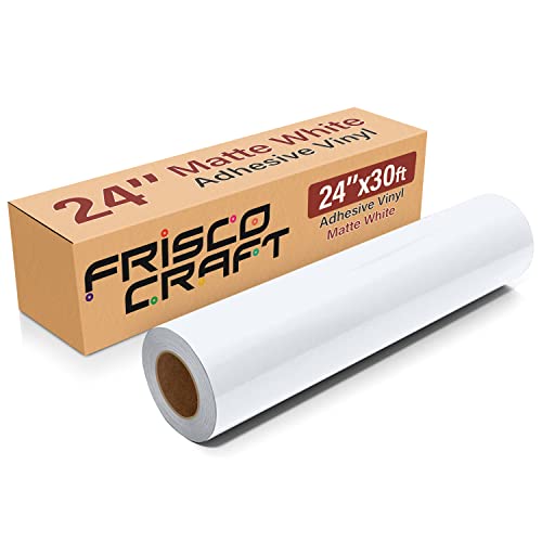 Frisco Craft Matte White Permanent Vinyl - 24" x 30 FT Matte White Vinyl Roll, Adhesive Vinyl Sheets Compatible with Silhouette and Cameo